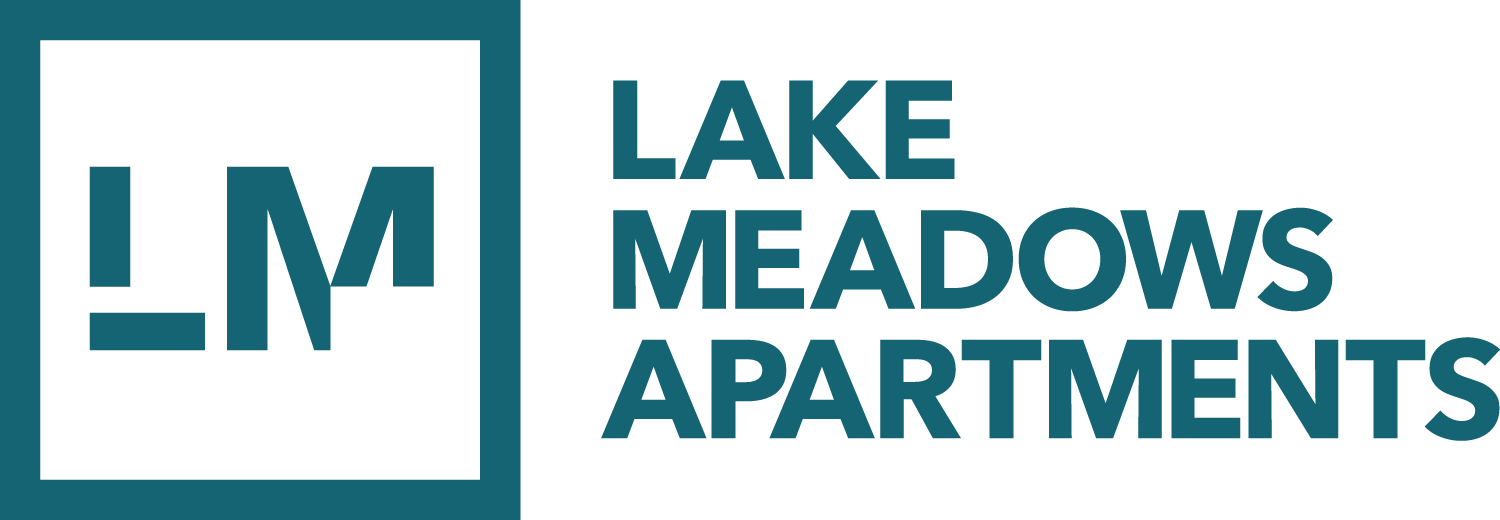 Lake Meadows Apartments logo with a blue background.